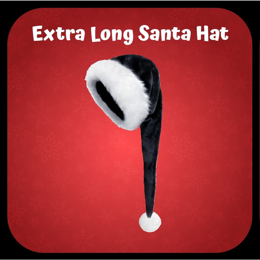 Extra Long Black & White Plush Santa Hat For Christmas Halloween Cosplay Holiday